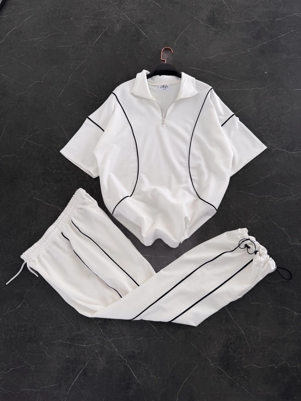 Fermuarlı Unisex Eşofman Takımı-Beyaz