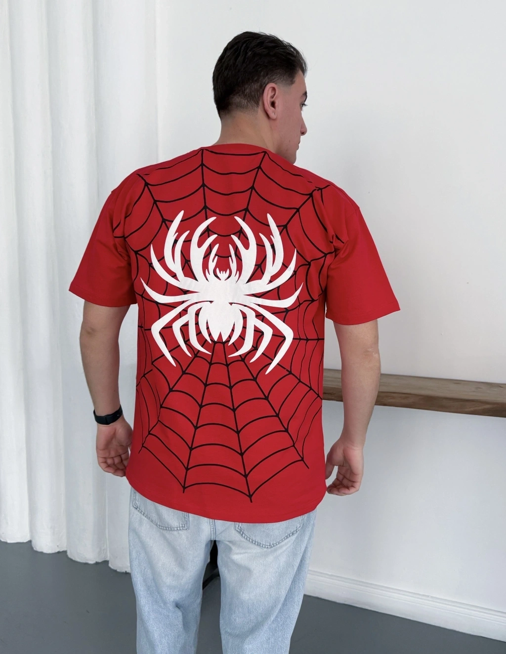 Spider Oversize Unisex Tişört -Kırmızı