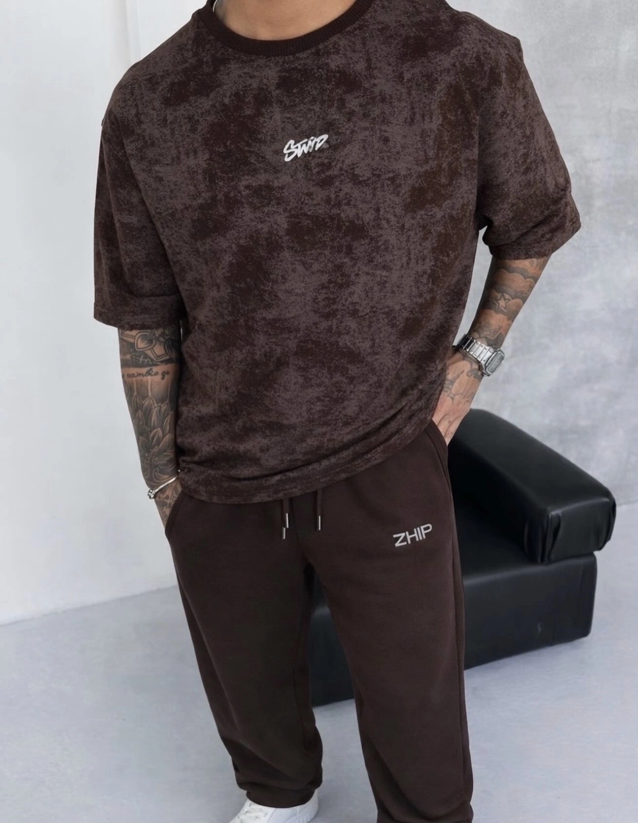 ZHIP Unisex Oversize Eşofman Takımı -Kahverengi