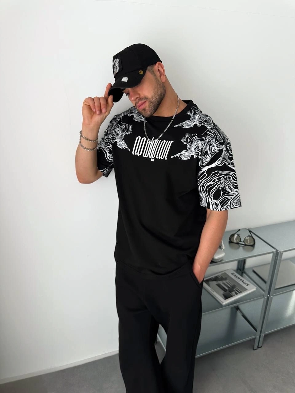 Skull Oversize Unisex Tişört - Siyah