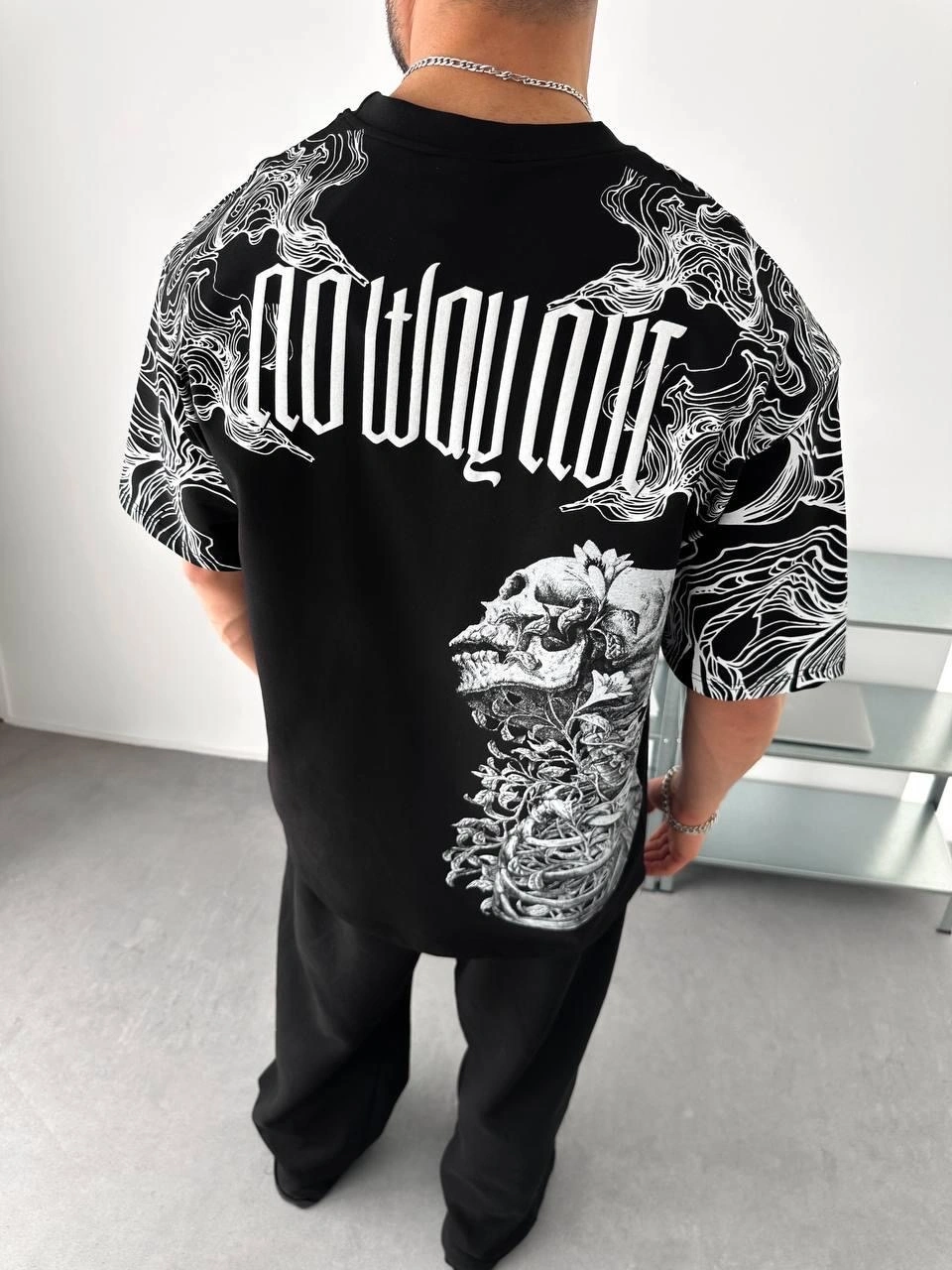 Skull Oversize Unisex Tişört - Siyah