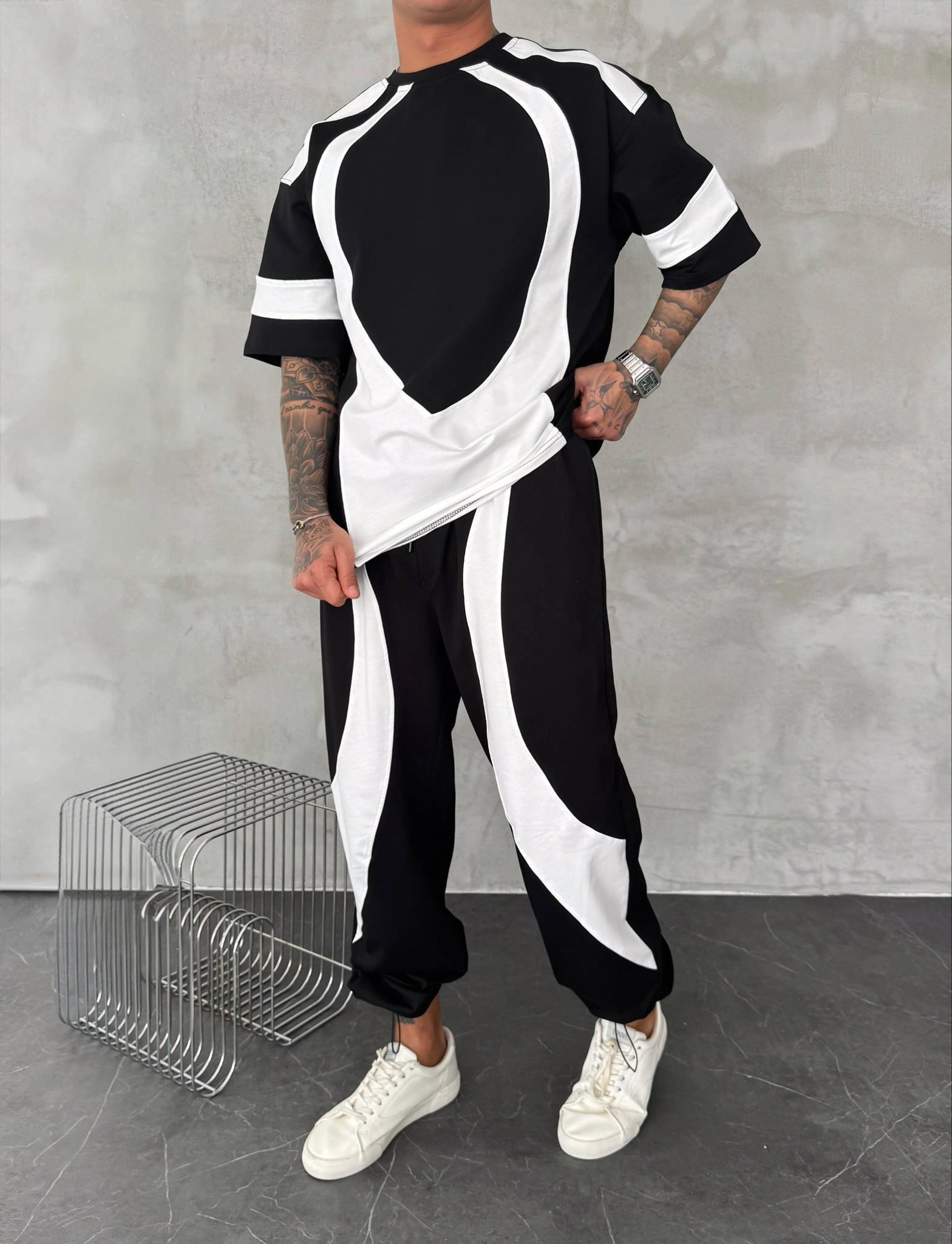 Parçalı Unisex Oversize Eşofman Takımı-Siyah