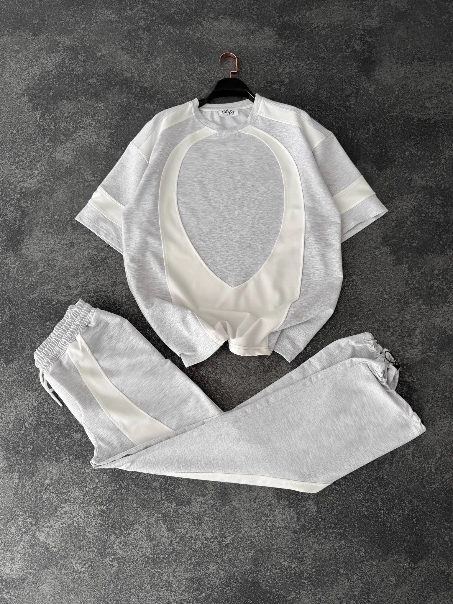 Parçalı Unisex Oversize Eşofman Takımı-Gri