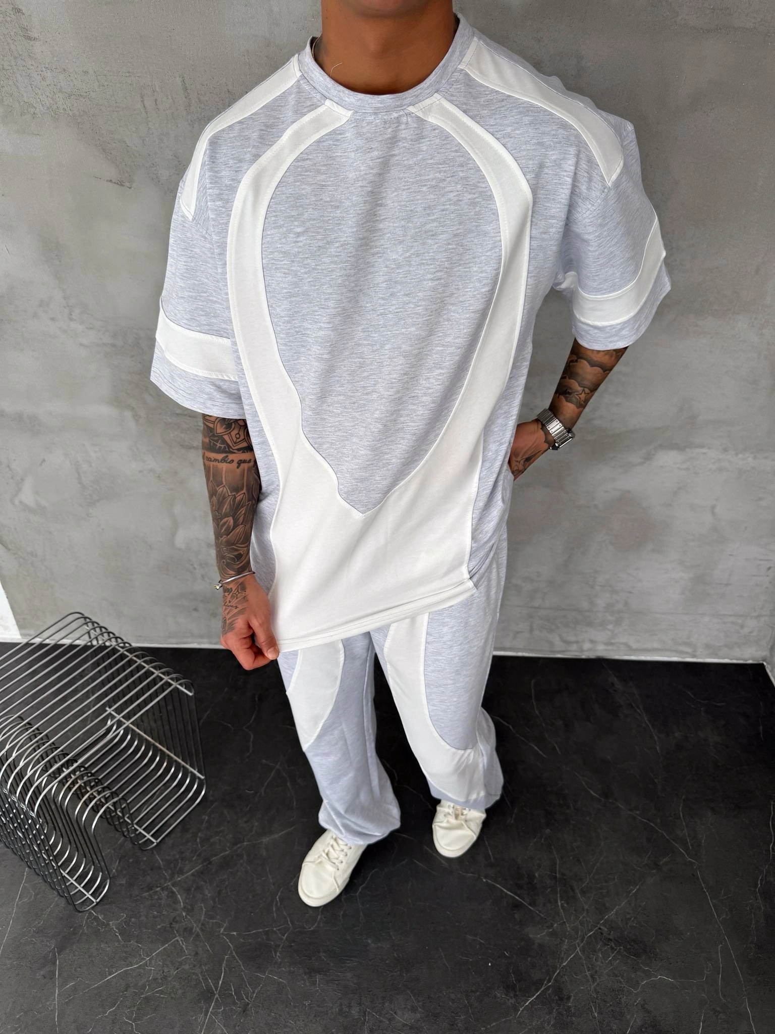 Parçalı Unisex Oversize Eşofman Takımı-Gri