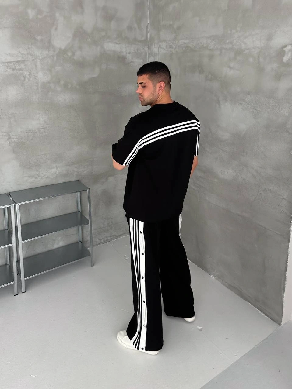 Çıtçıtlı Unisex Oversize Eşofman Takımı-Siyah