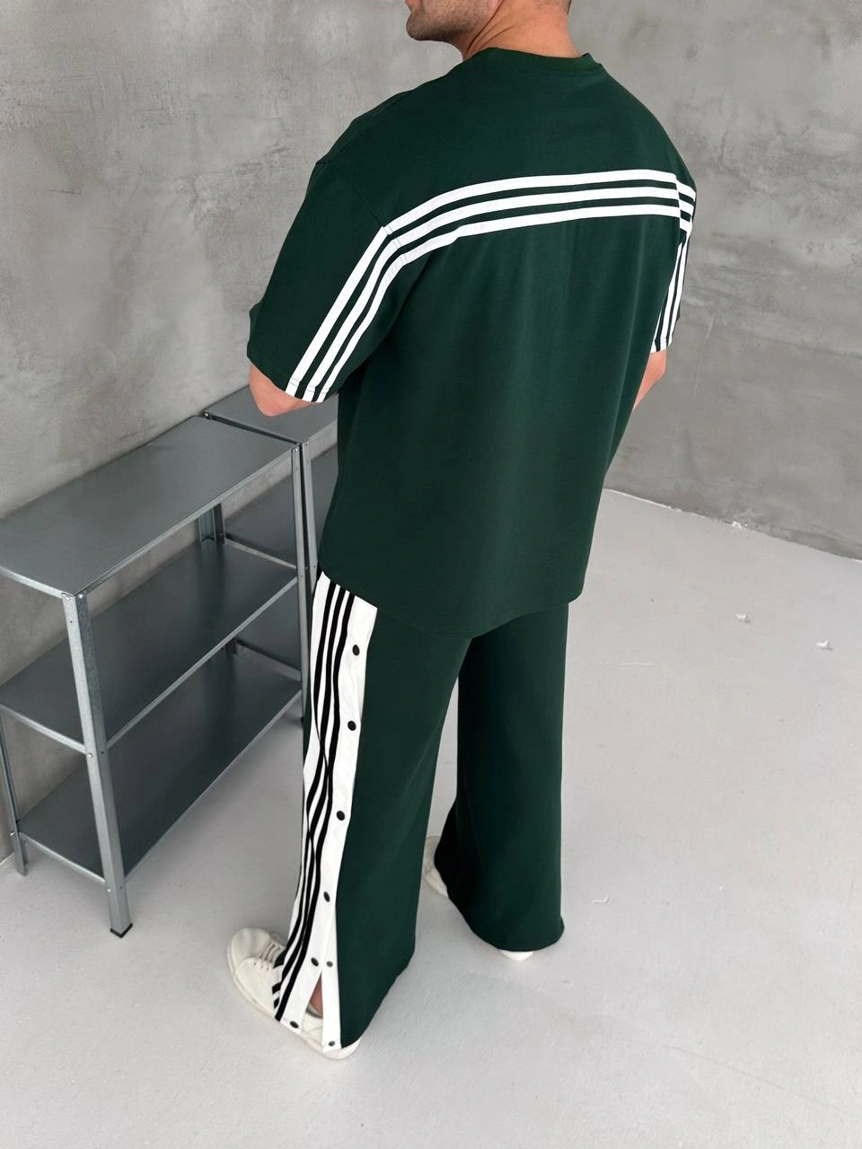 Çıtçıtlı Unisex Oversize Eşofman Takımı-Yeşil