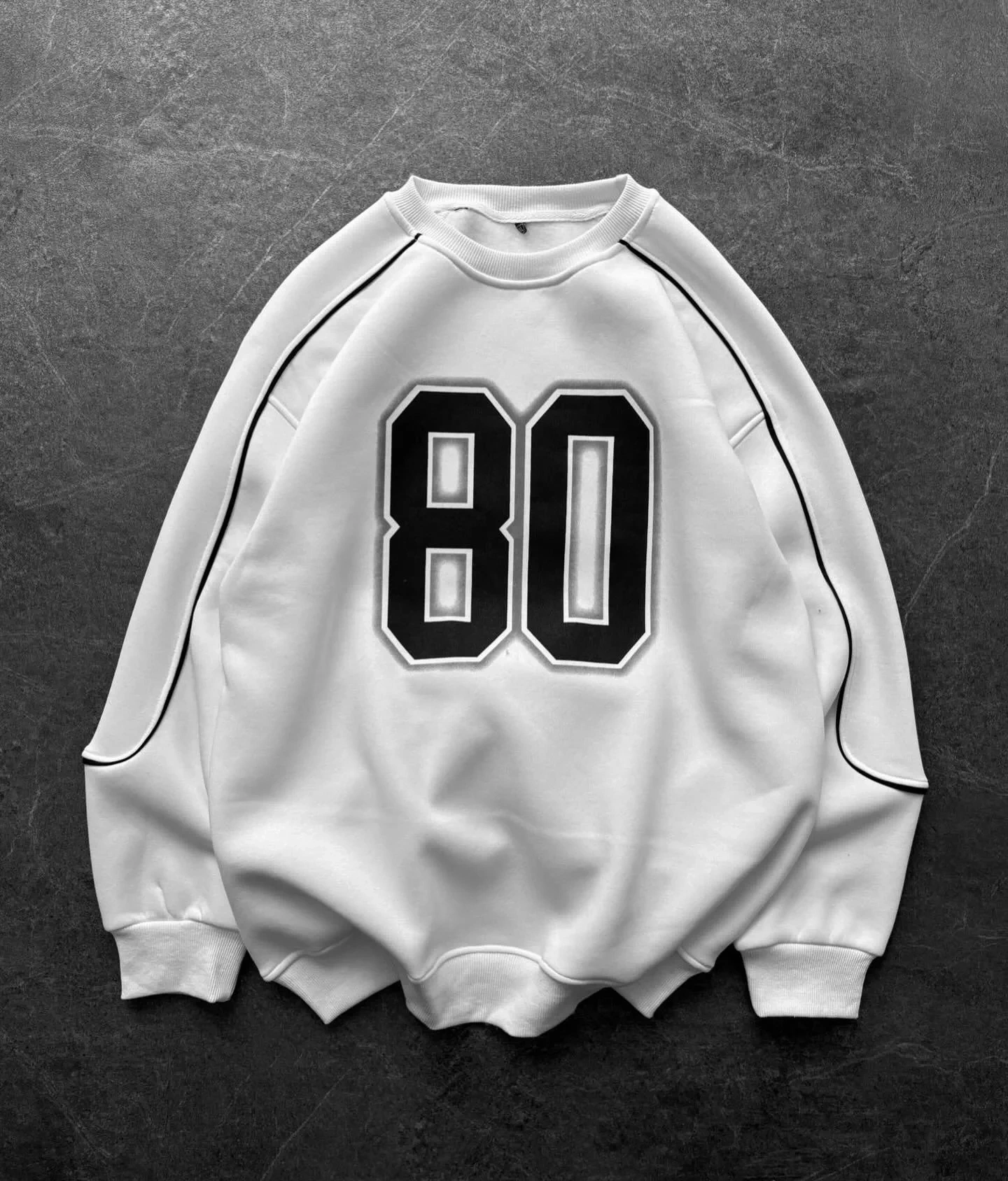 80 Şardonlu Unisex Sweatshirt-Beyaz