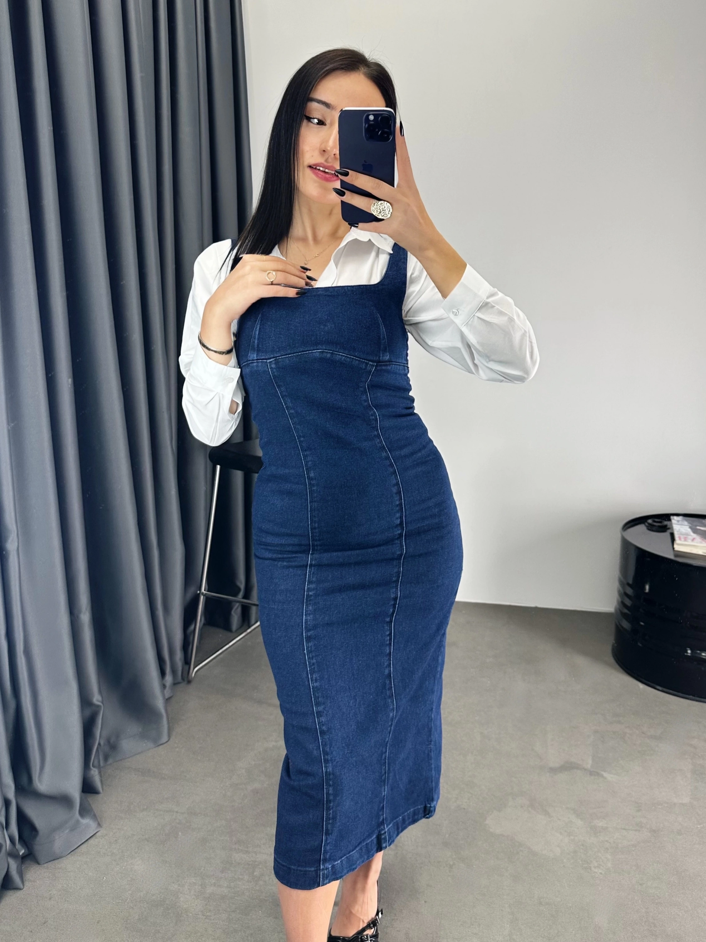 Askılı Jean Elbise