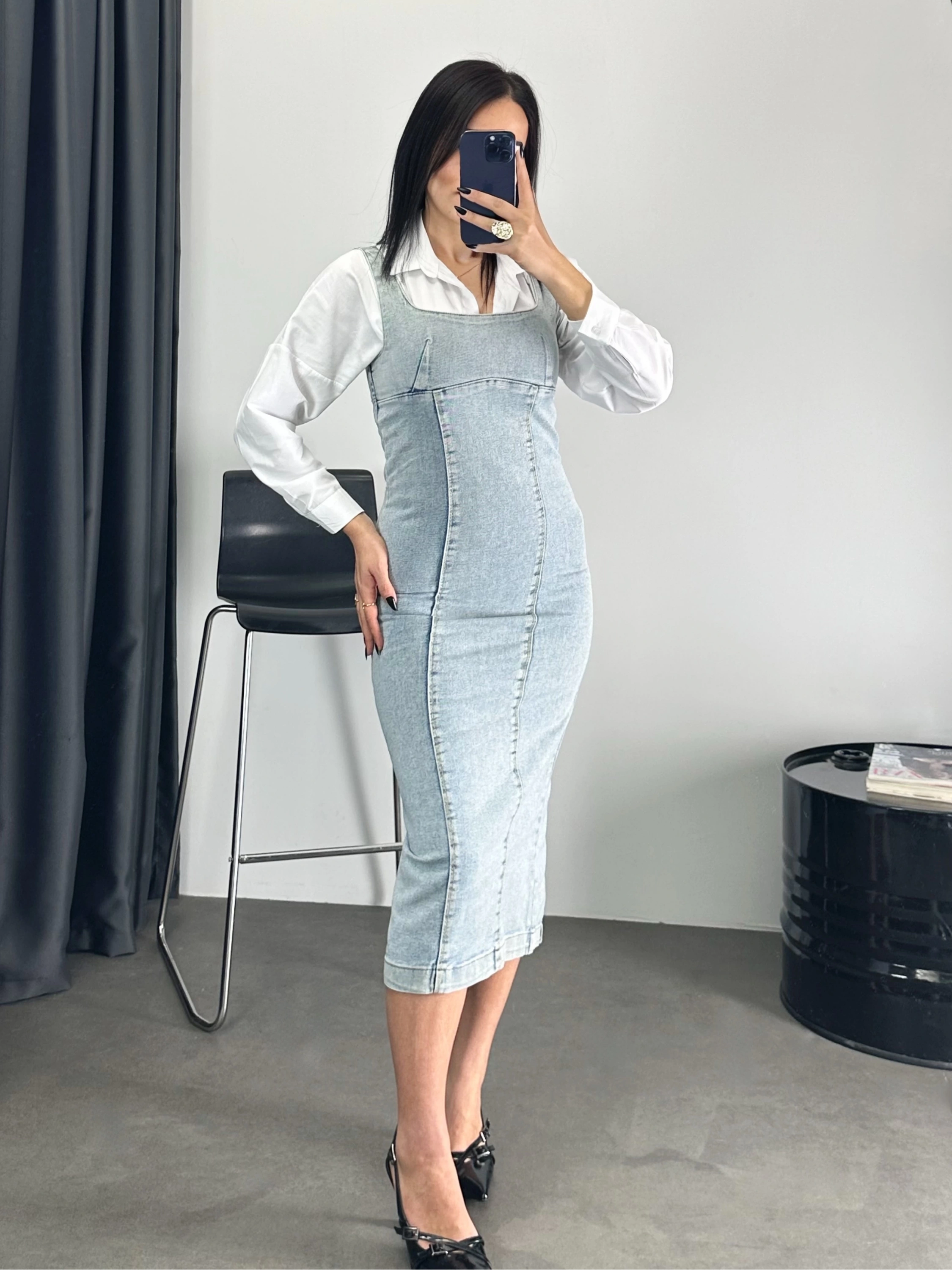 Askılı Jean Elbise