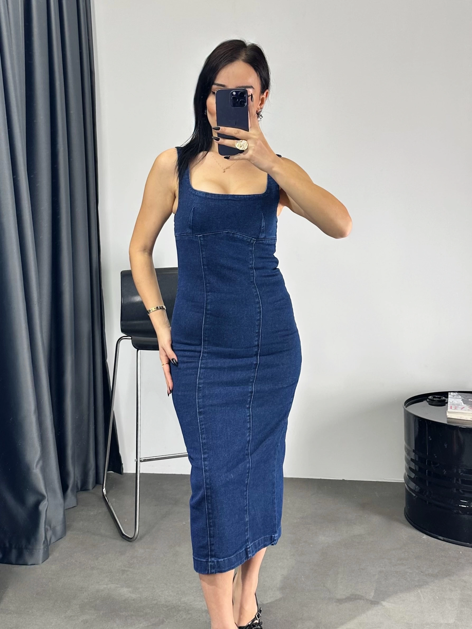 Askılı Jean Elbise