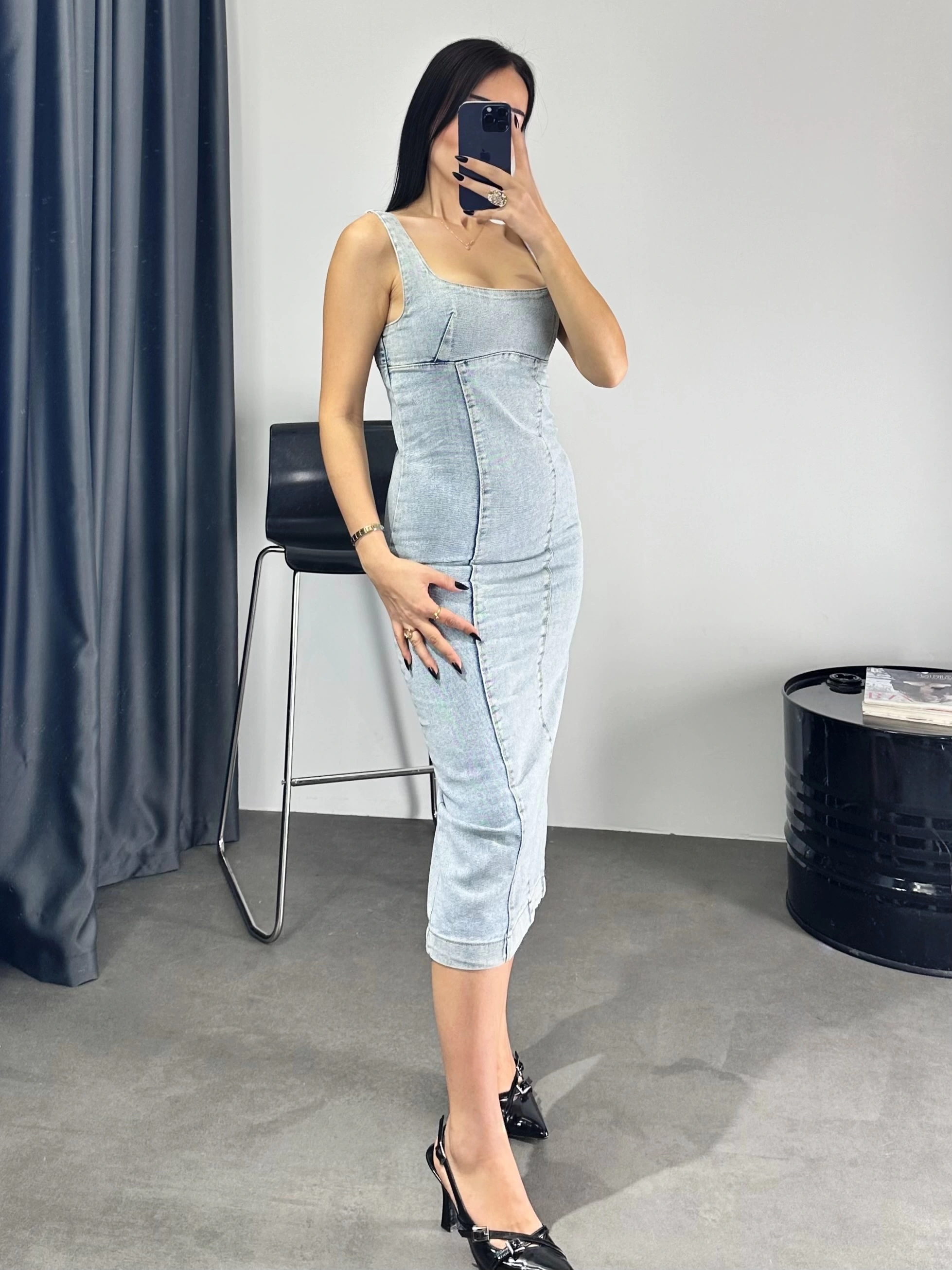 Askılı Jean Elbise