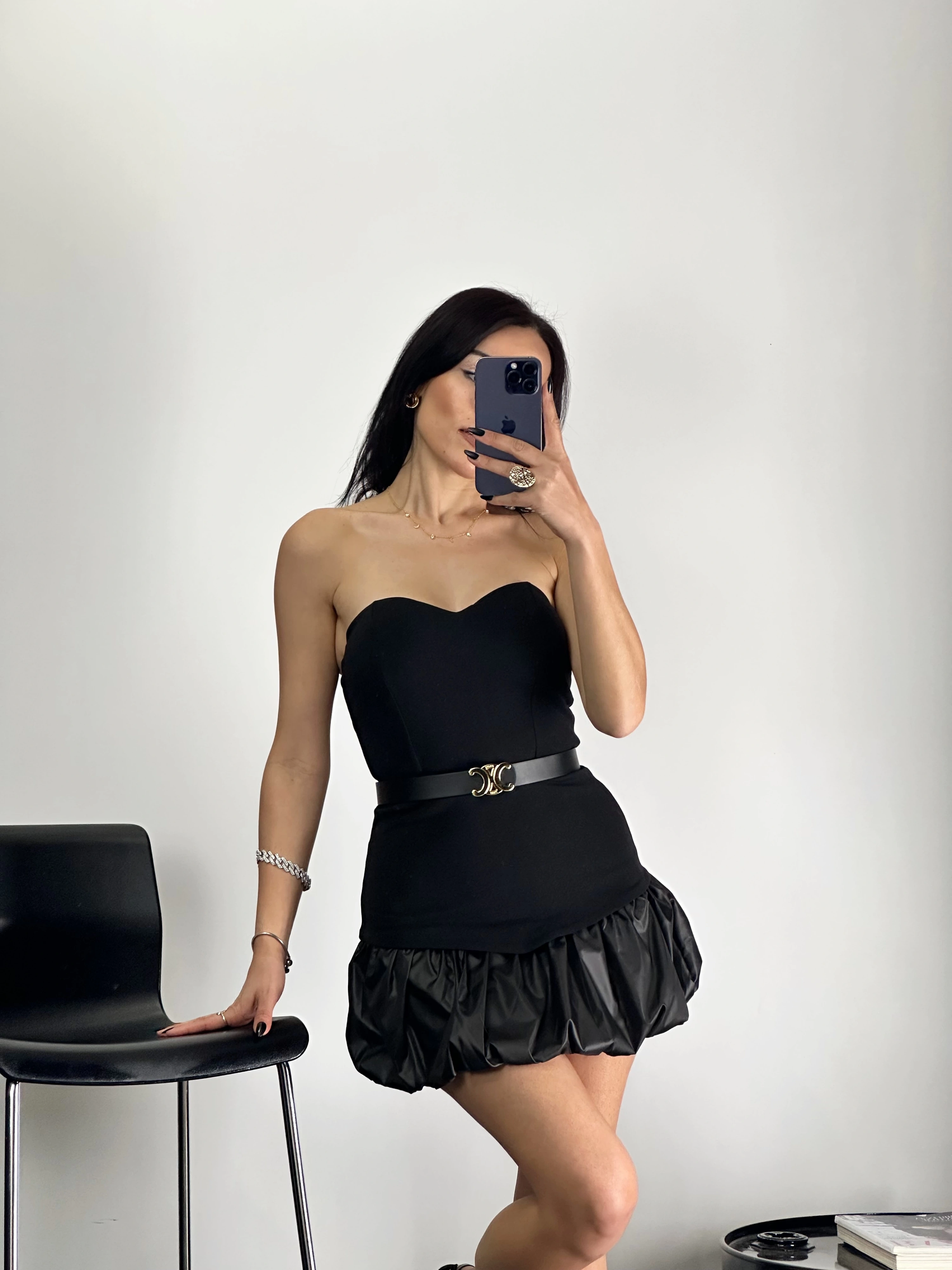 Balon Etek Kemerli Mini Elbise