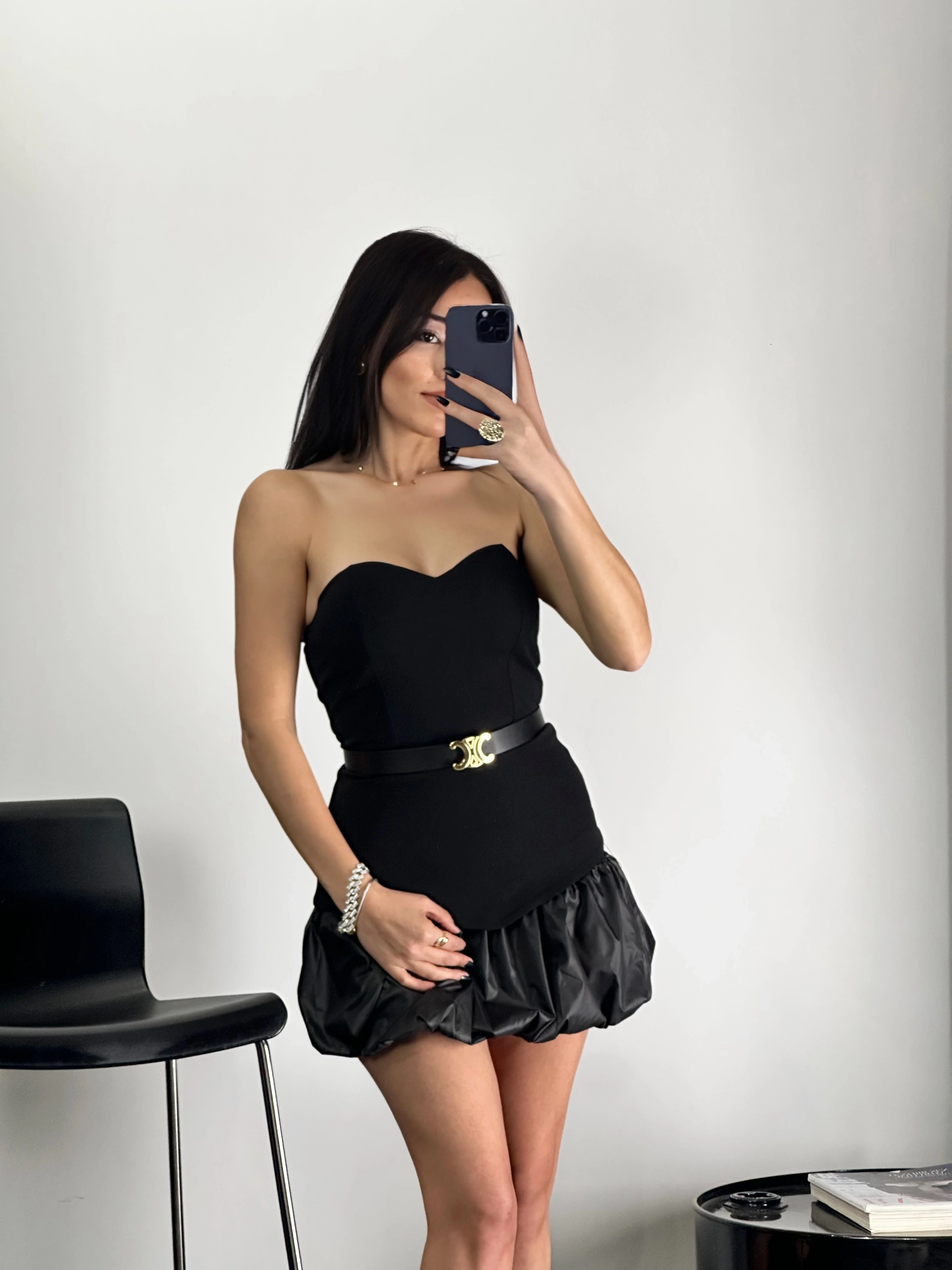 Balon Etek Kemerli Mini Elbise