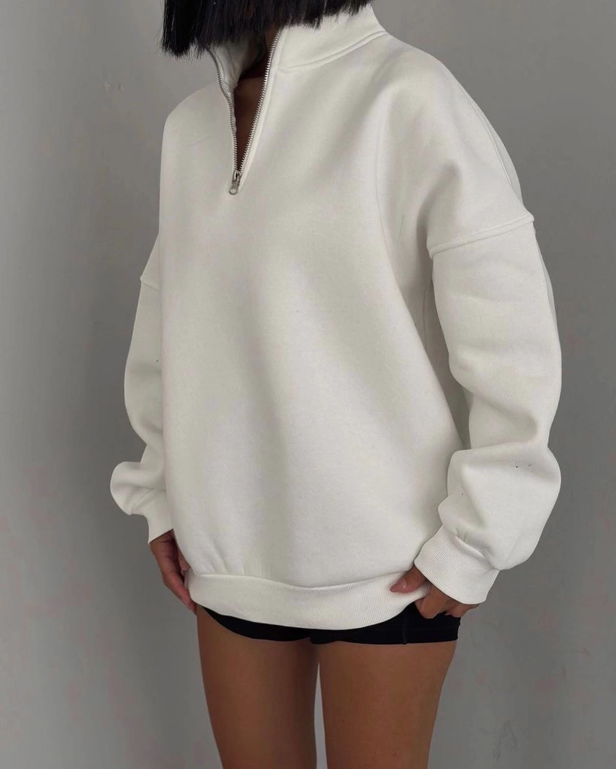 Basic Fermuarlı Unisex Sweatshirt