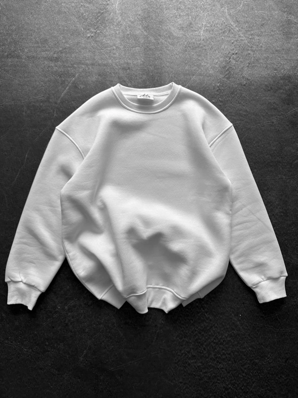 Basic Şardonlu Unisex Sweatshirt-Beyaz