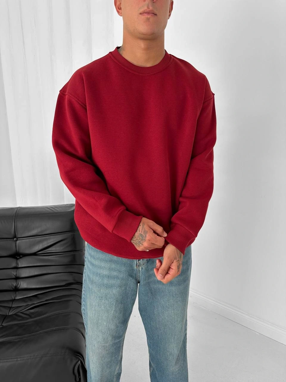 Basic Şardonlu Unisex Sweatshirt-Kırmızı