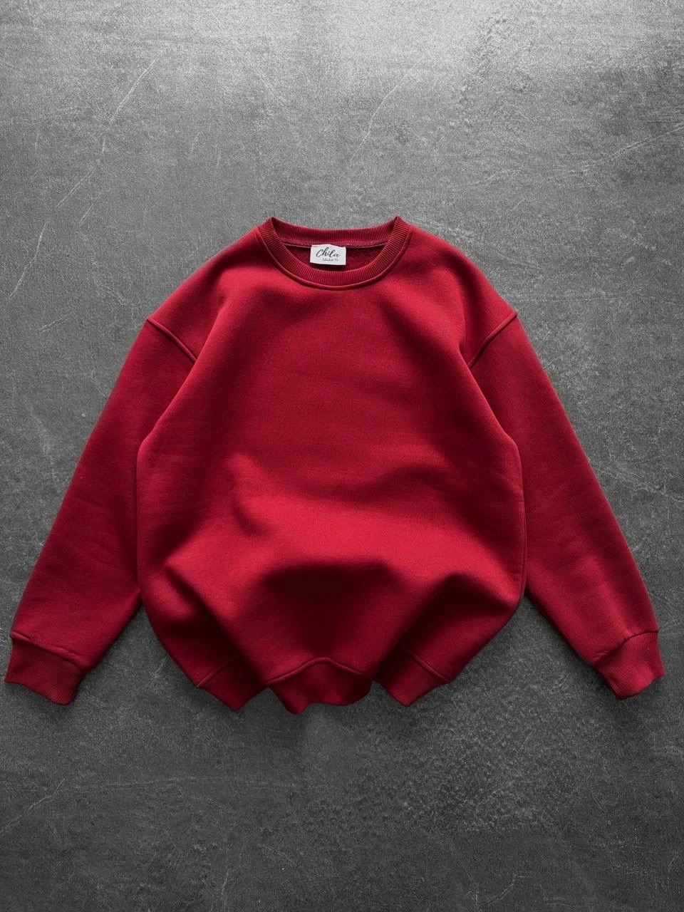 Basic Şardonlu Unisex Sweatshirt-Kırmızı