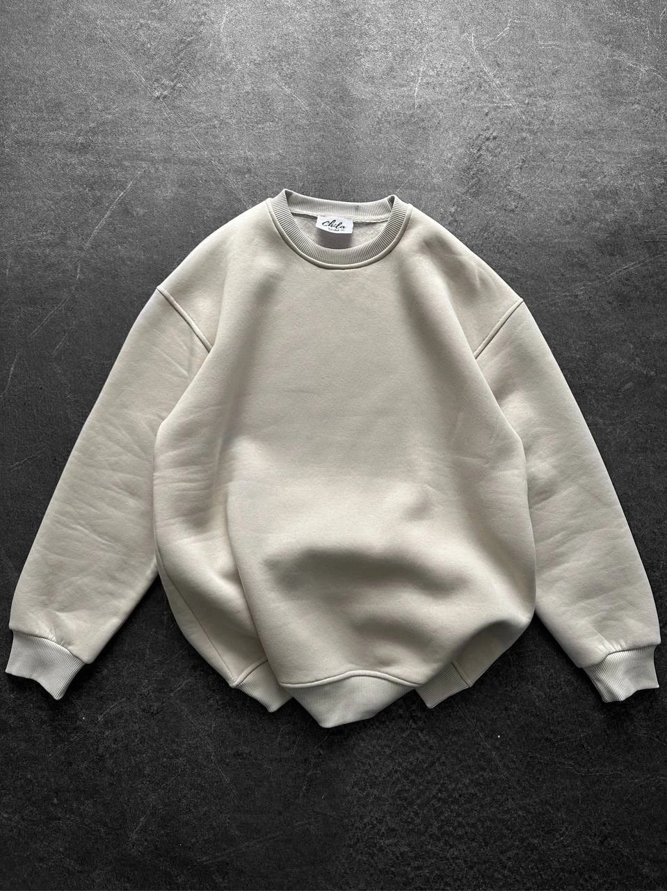 Basic Şardonlu Unisex Sweatshirt-Krem