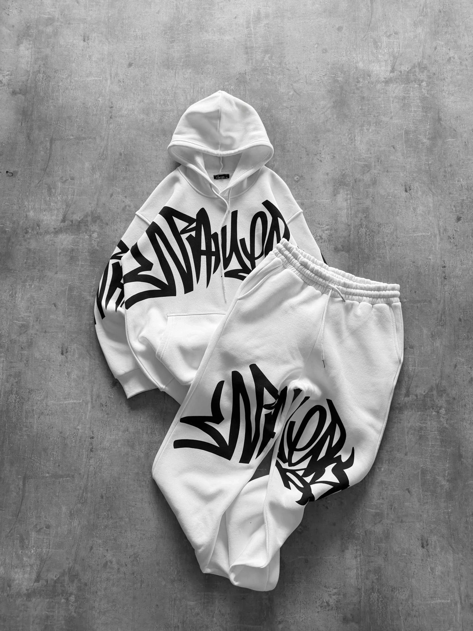 Baskılı Şardonlu Unisex Eşofman Takımı-Beyaz