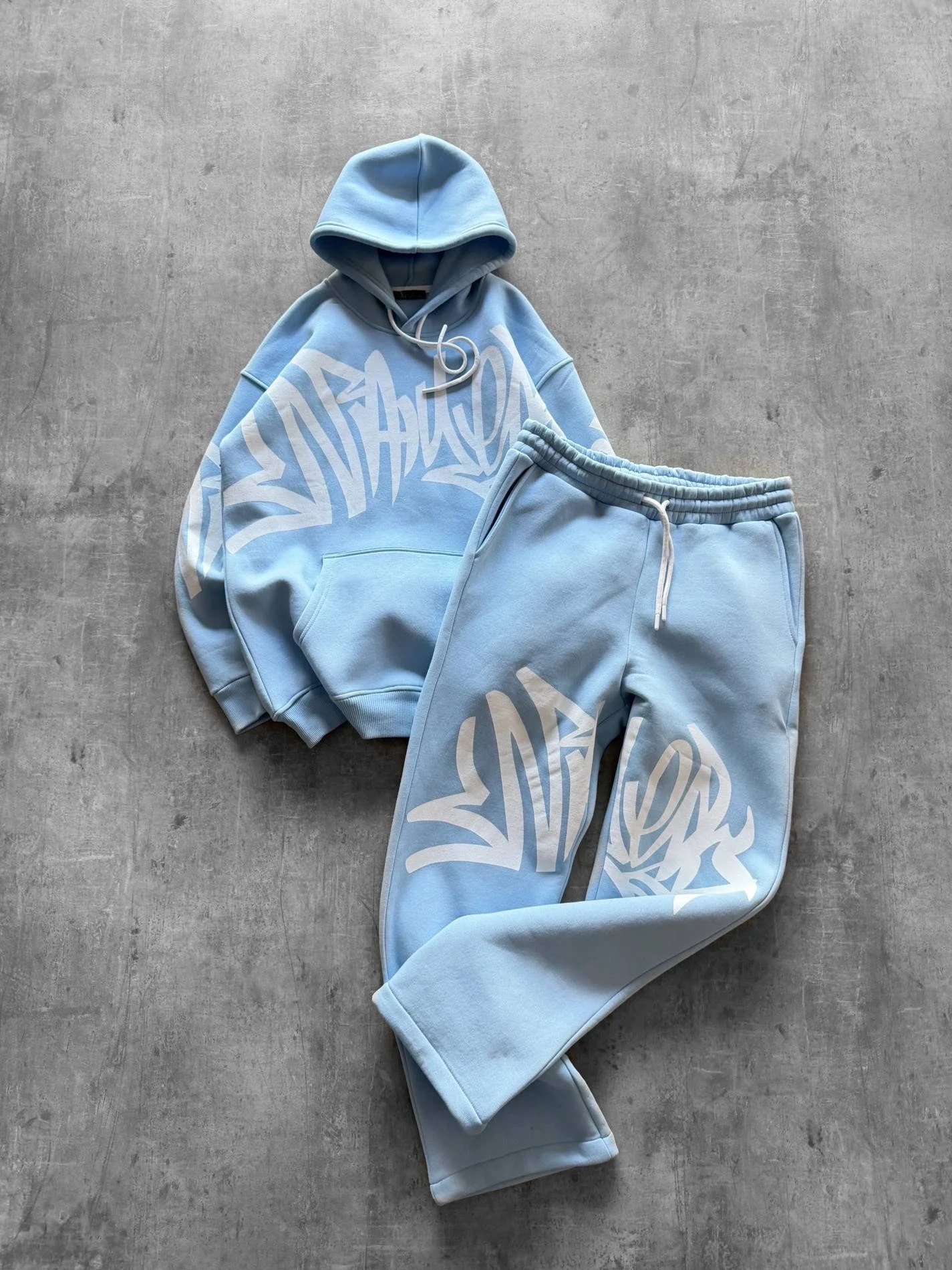 Baskılı Şardonlu Unisex Eşofman Takımı-Mavi