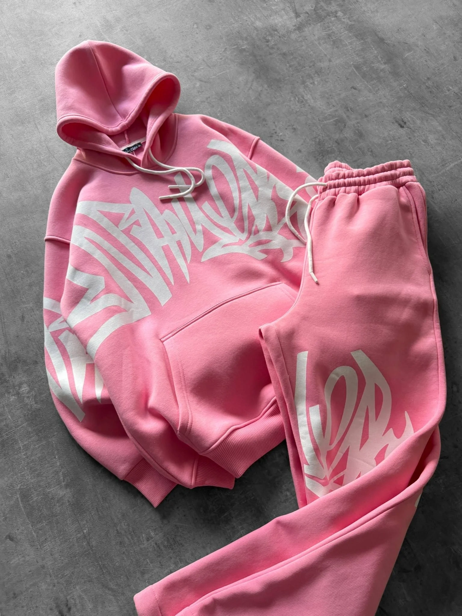 Baskılı Şardonlu Unisex Eşofman Takımı-Pembe