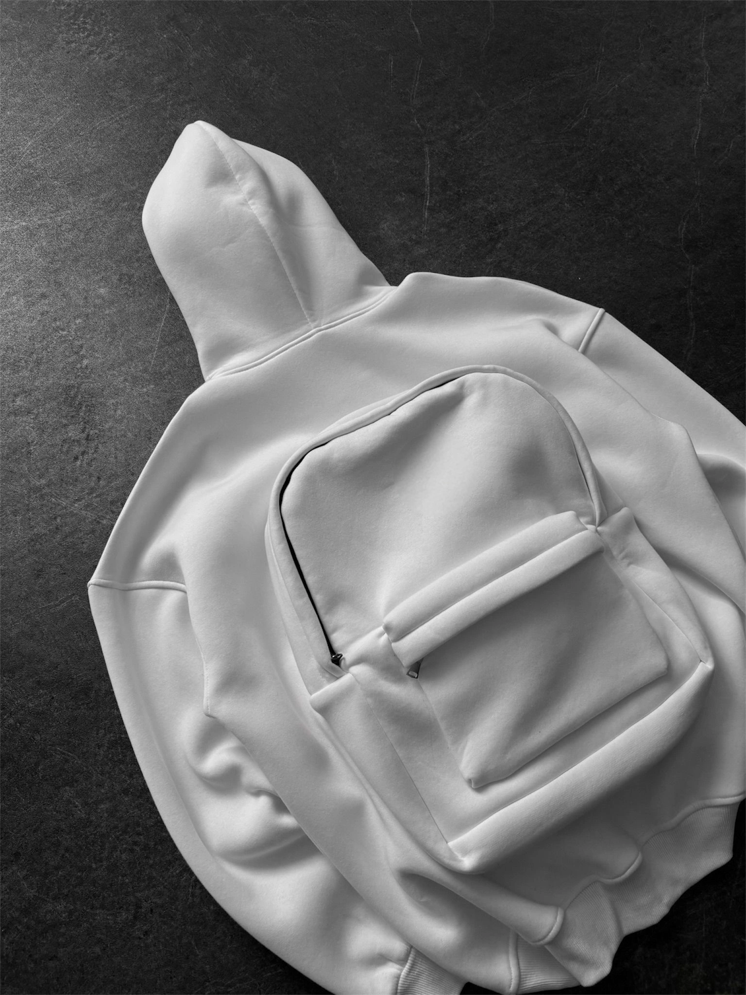 Çantalı Şardonlu Unisex Sweatshirt-Beyaz