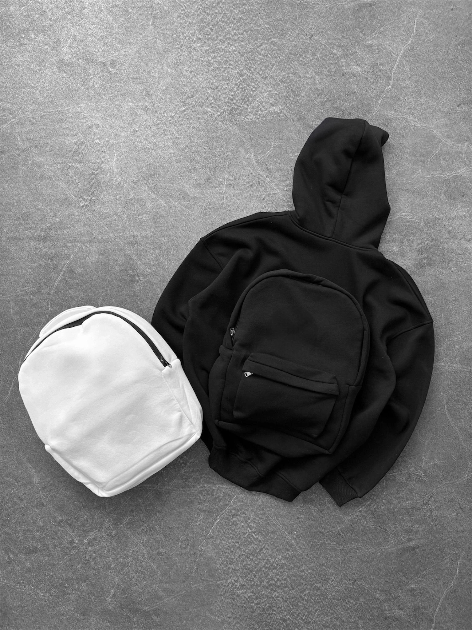 Çantalı Şardonlu Unisex Sweatshirt-Siyah