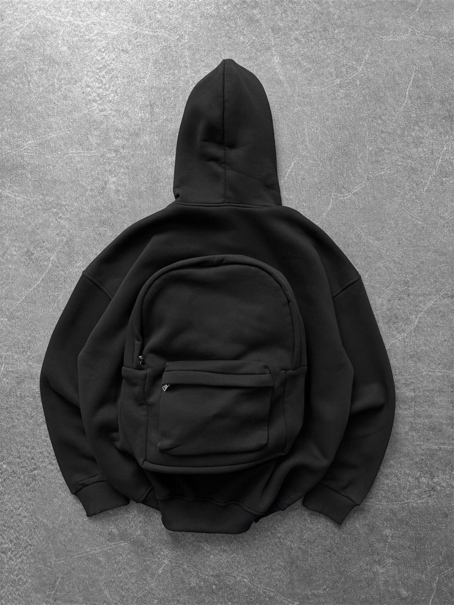 Çantalı Şardonlu Unisex Sweatshirt-Siyah