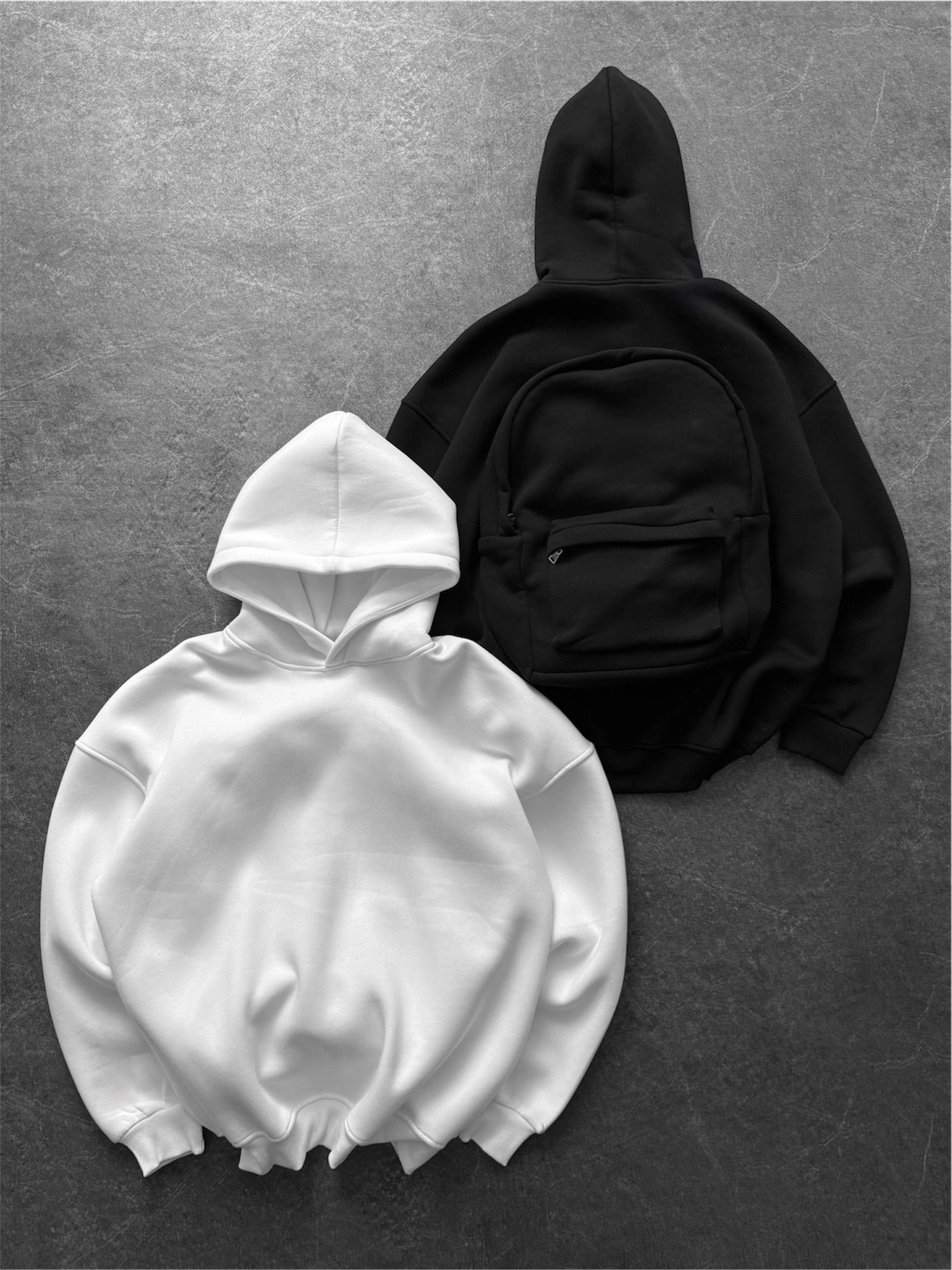 Çantalı Şardonlu Unisex Sweatshirt-Siyah