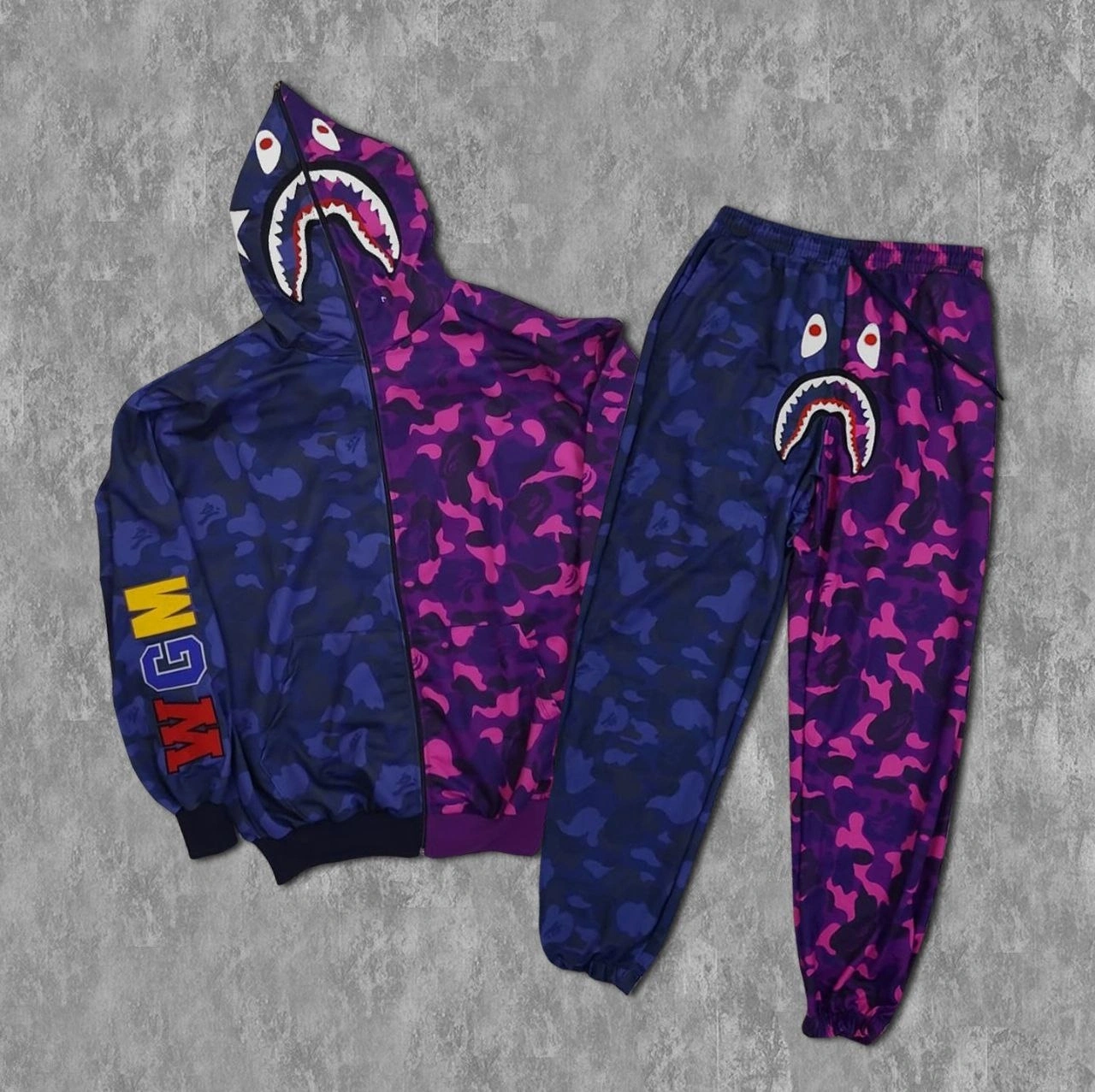 Çift Renk Bape Unisex Eşofman Takımı- Mor Mavi