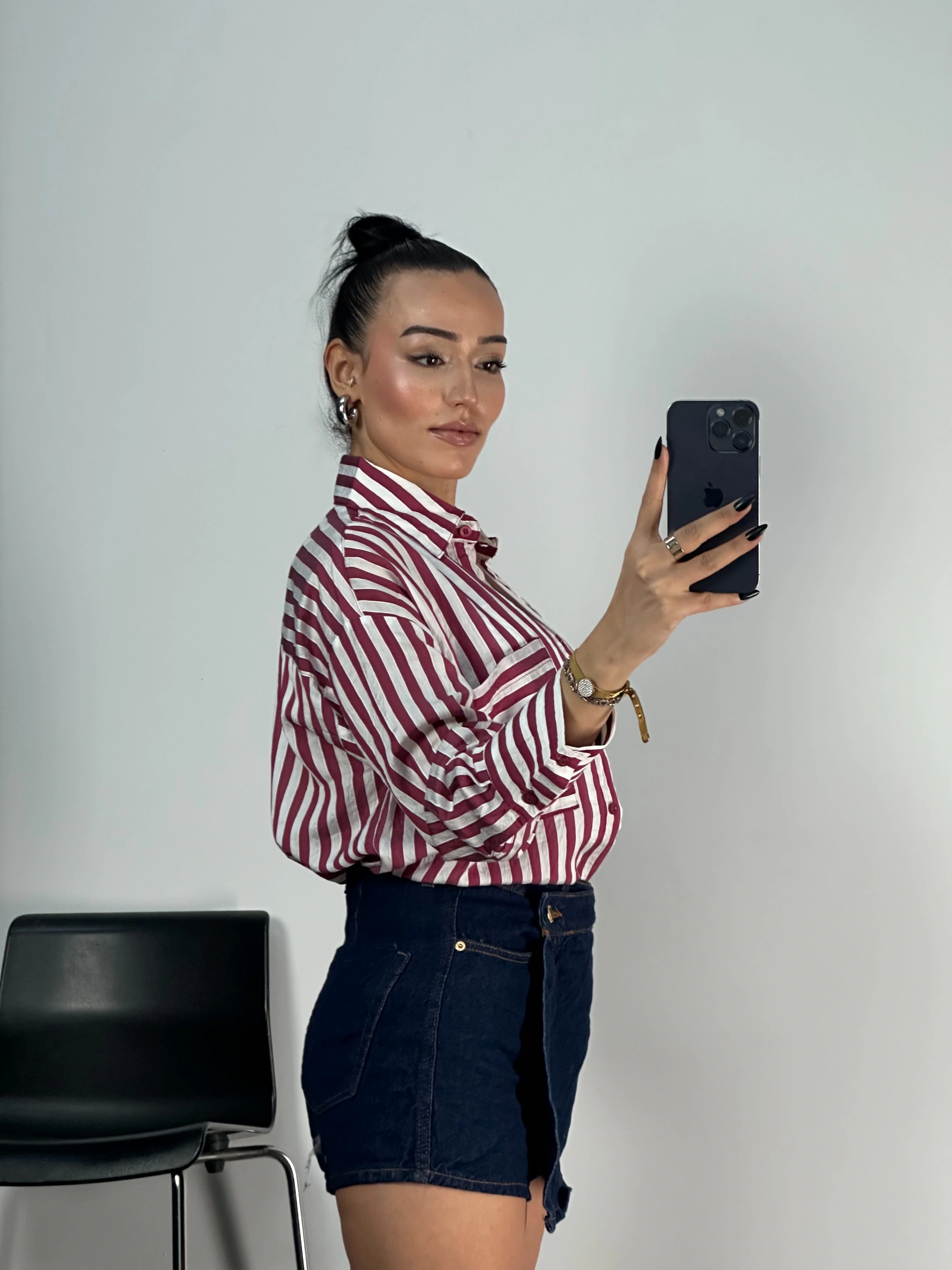 Çizgili Cepli Oversize Gömlek