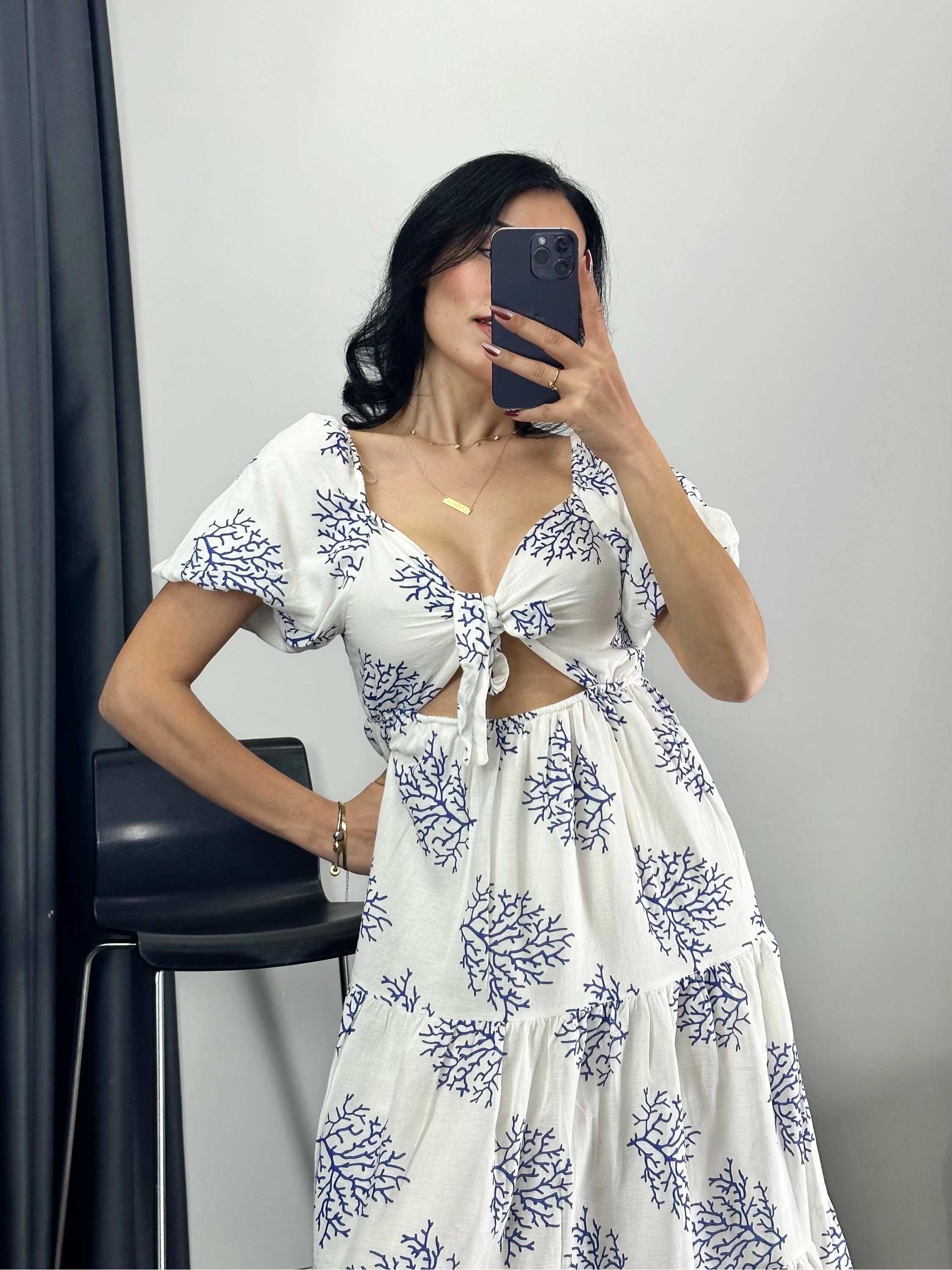 Desenli Dekolte Detay Efil Elbise