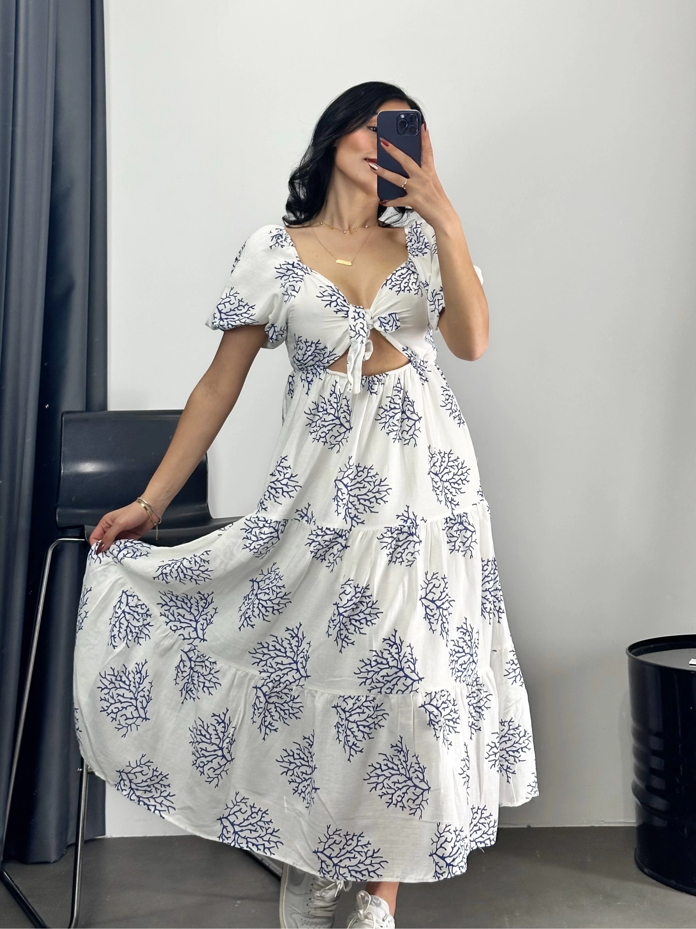 Desenli Dekolte Detay Efil Elbise