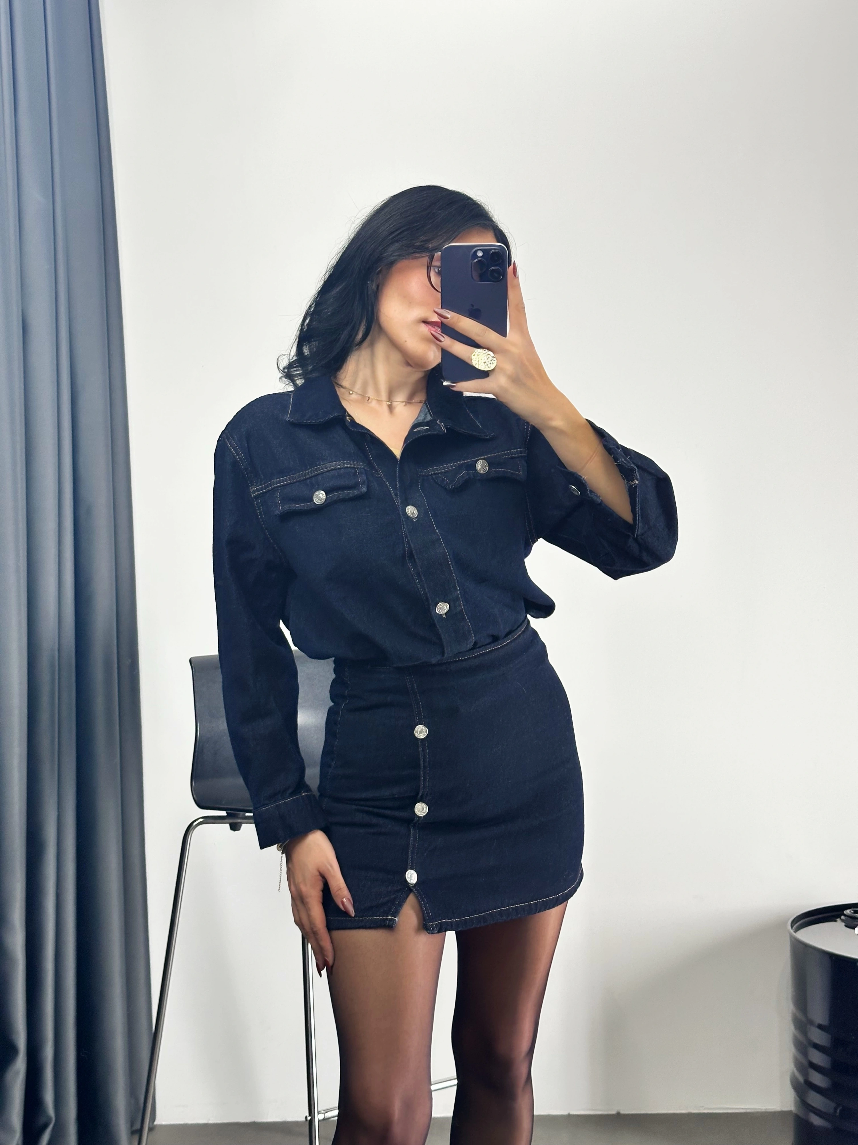 Düğmeli Kot Takım