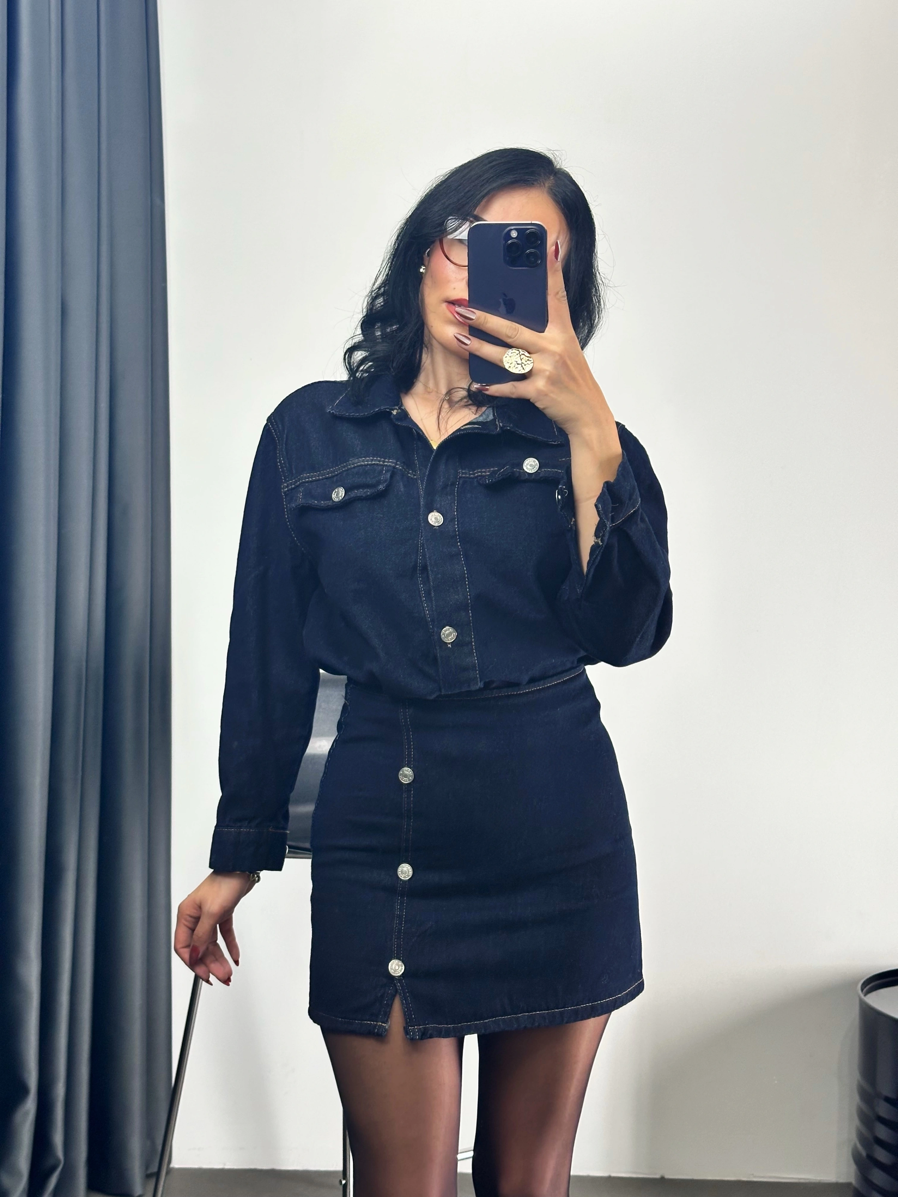 Düğmeli Kot Takım