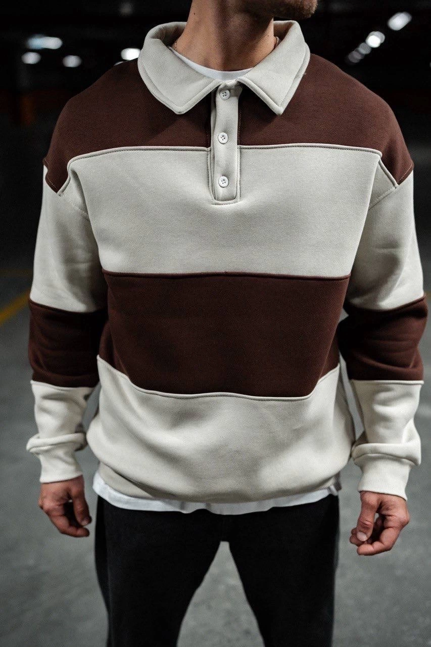 Düğmeli Polo Yaka Şardonlu Sweatshirt