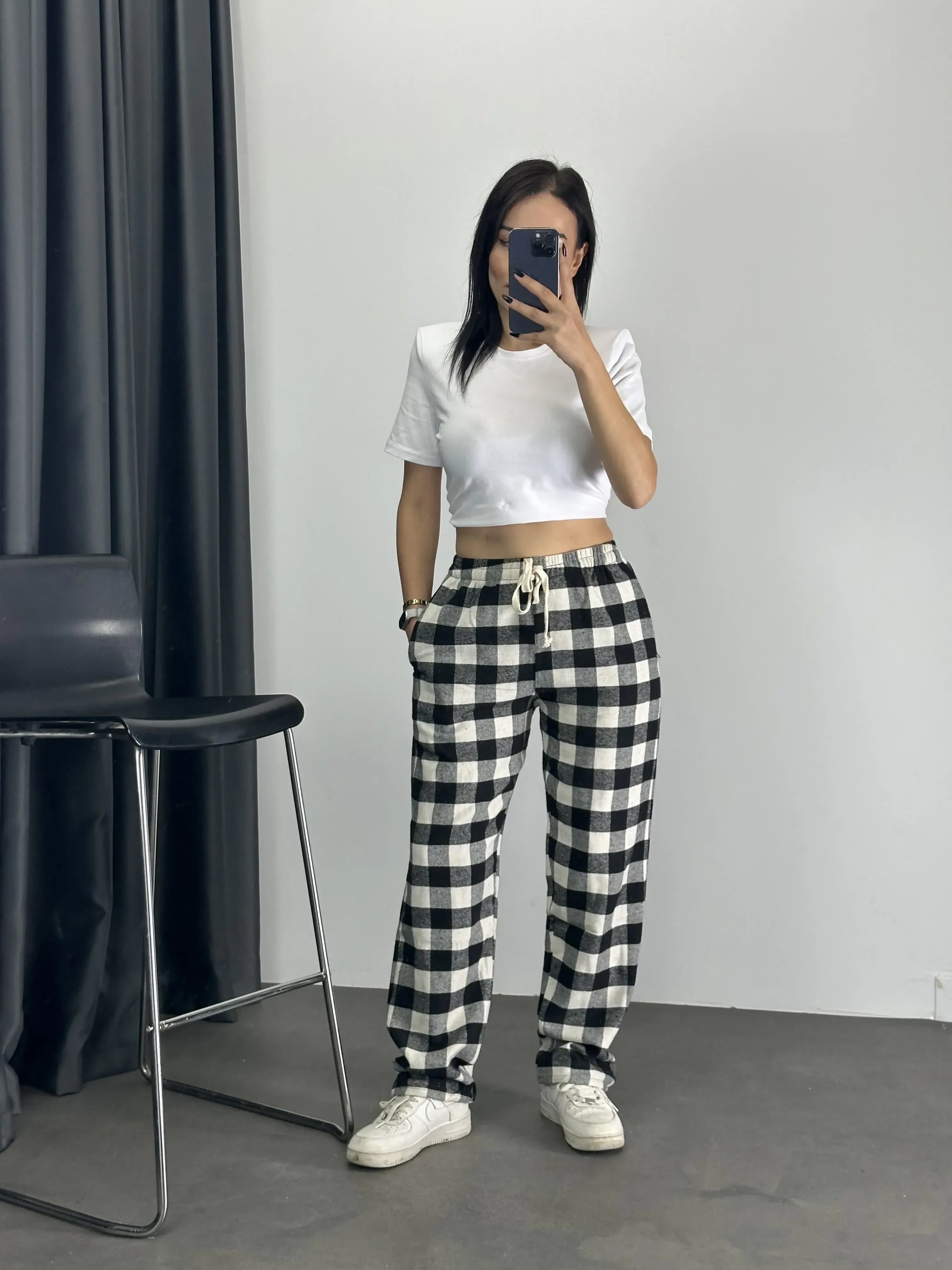 Ekose Desen Unisex Eşofman-Siyah