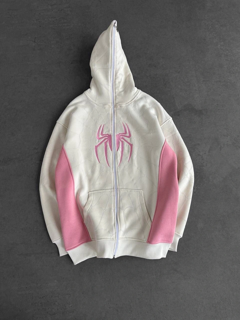 Full Fermuar Spider Unisex Hırka - Beyaz