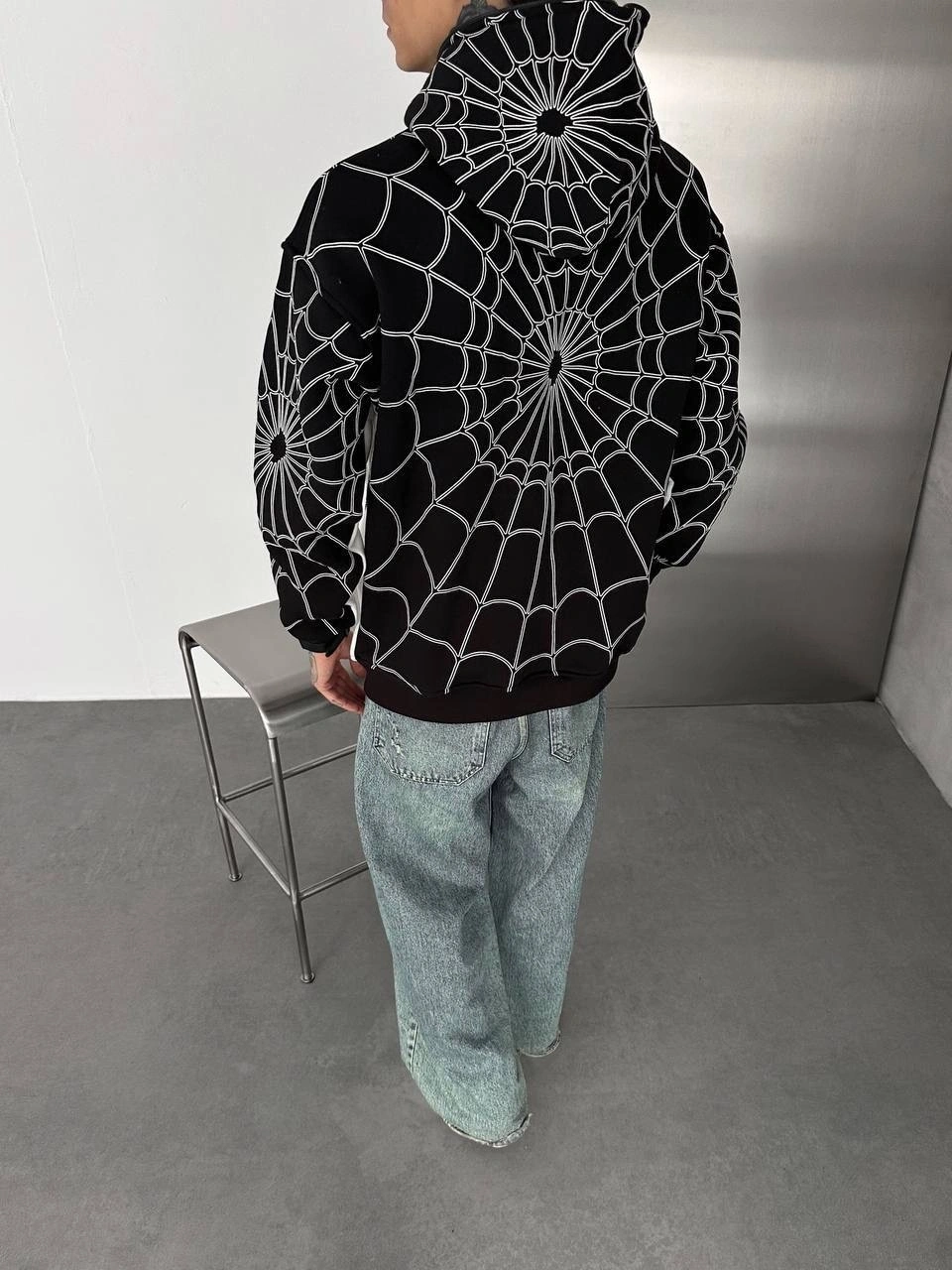 Full Fermuar Spider Unisex Hırka - Siyah