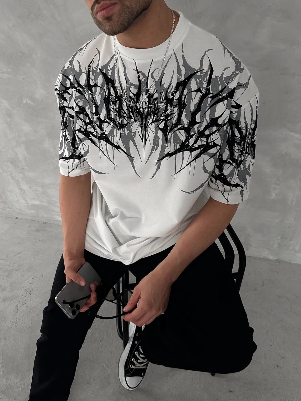 Grey Art Unisex Oversize Tshirt - Beyaz
