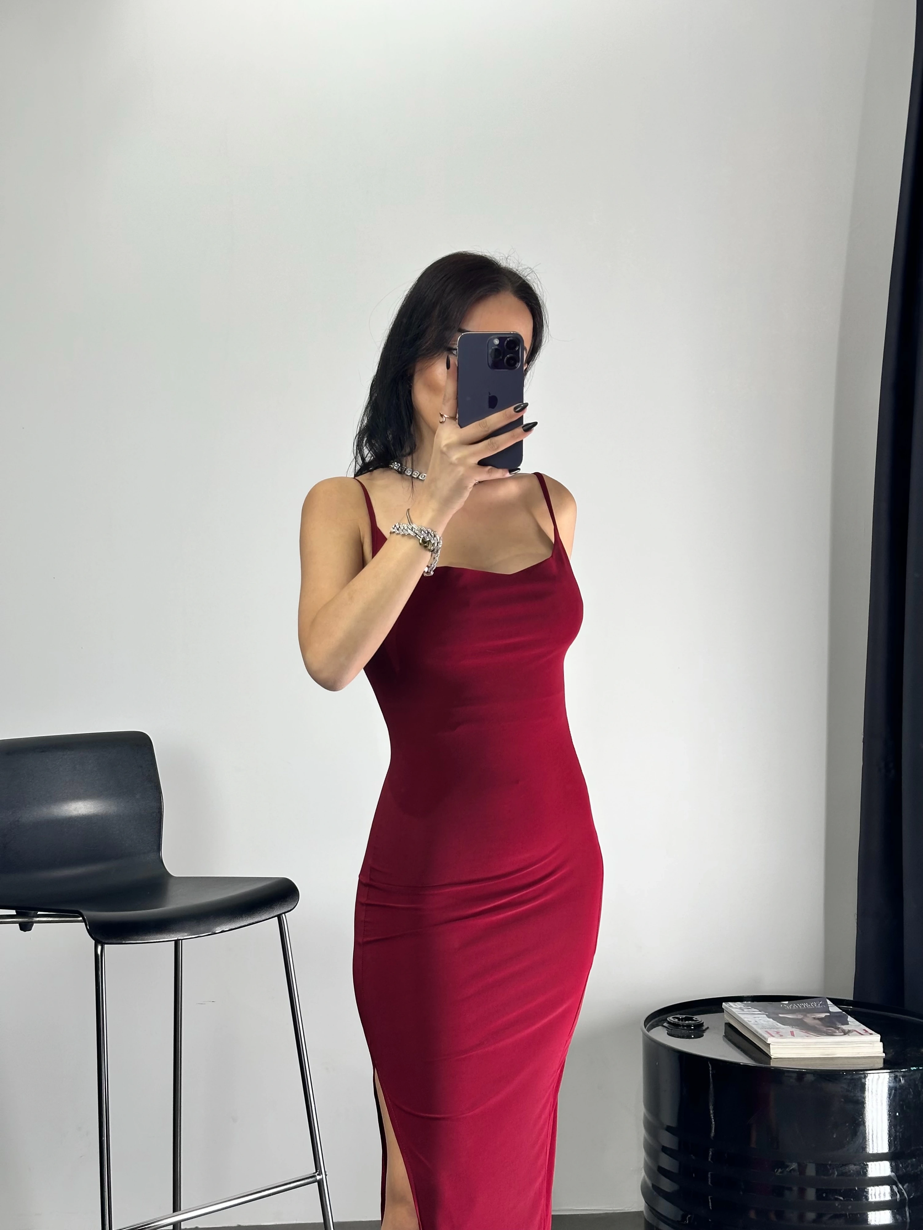 İp Askılı Yırtmaçlı Elbise