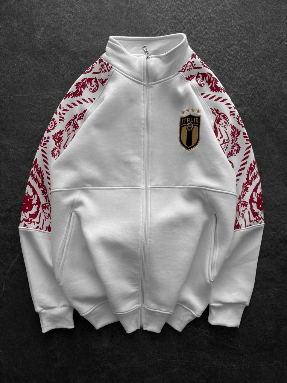 ITL Kol Desenli Unisex Şardonlu Hırka-Beyaz