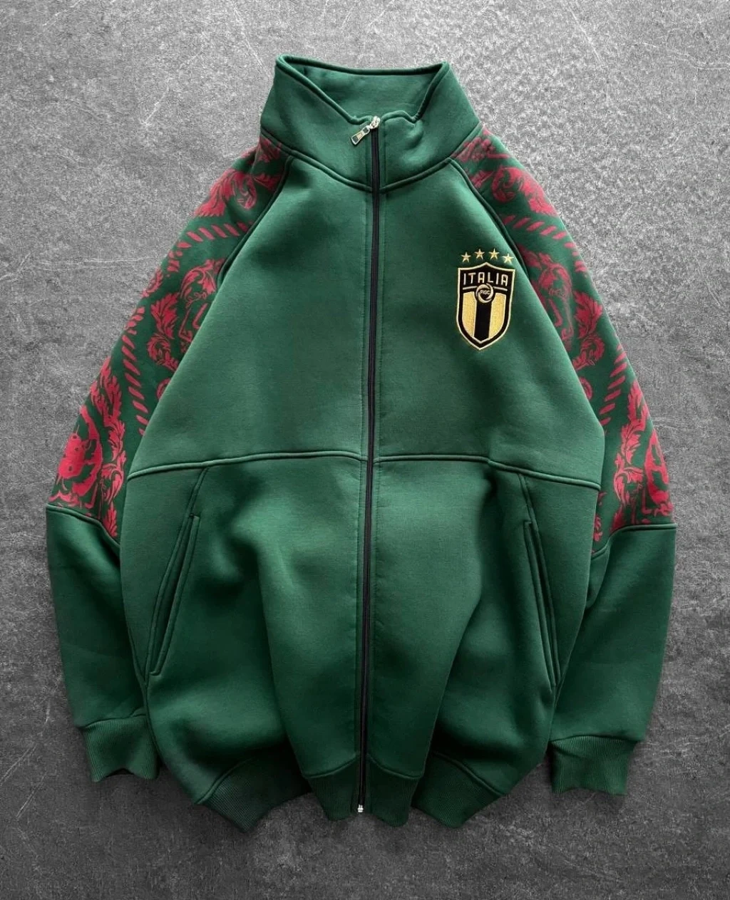 ITL Kol Desenli Unisex Şardonlu Hırka-Yeşil