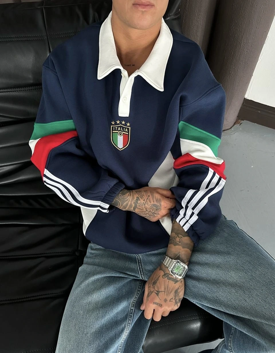 ITL Kol Parçalı Unisex Sweatshirt-Mavi