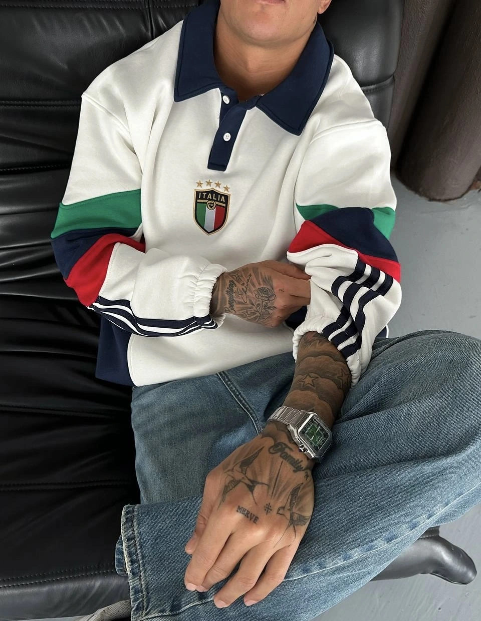 ITL Kol Parçalı Unisex Sweatshirt-Beyaz