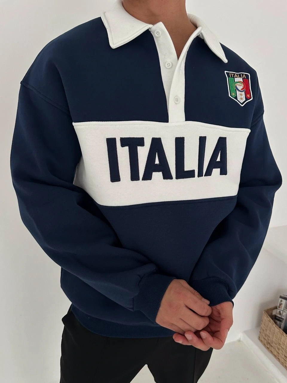 ITL Parçalı Şardonlu Sweatshirt-Lacivert