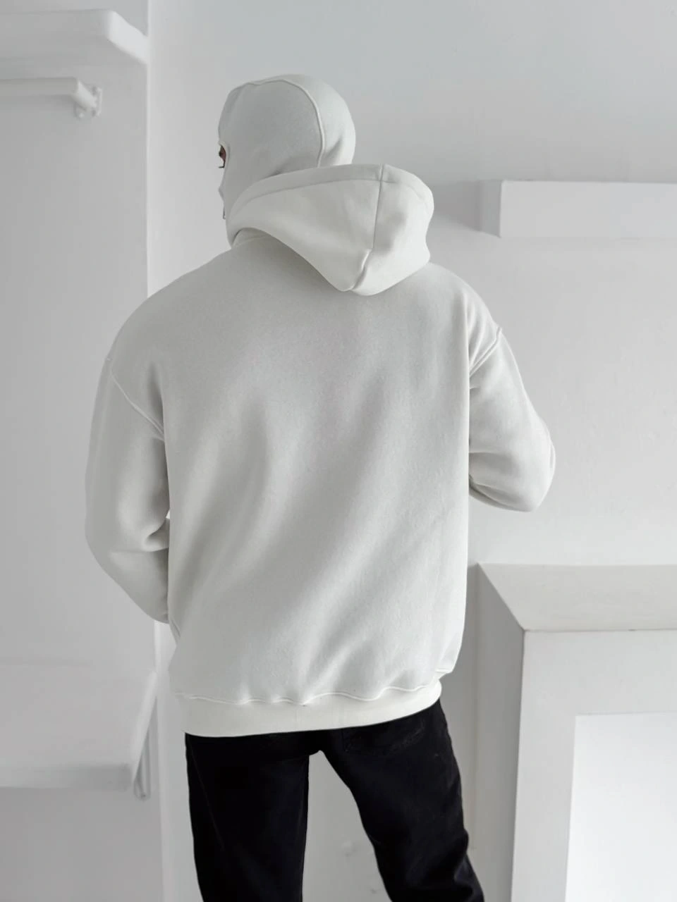 Maskeli Basic Şardonlu Unisex Hırka-Beyaz