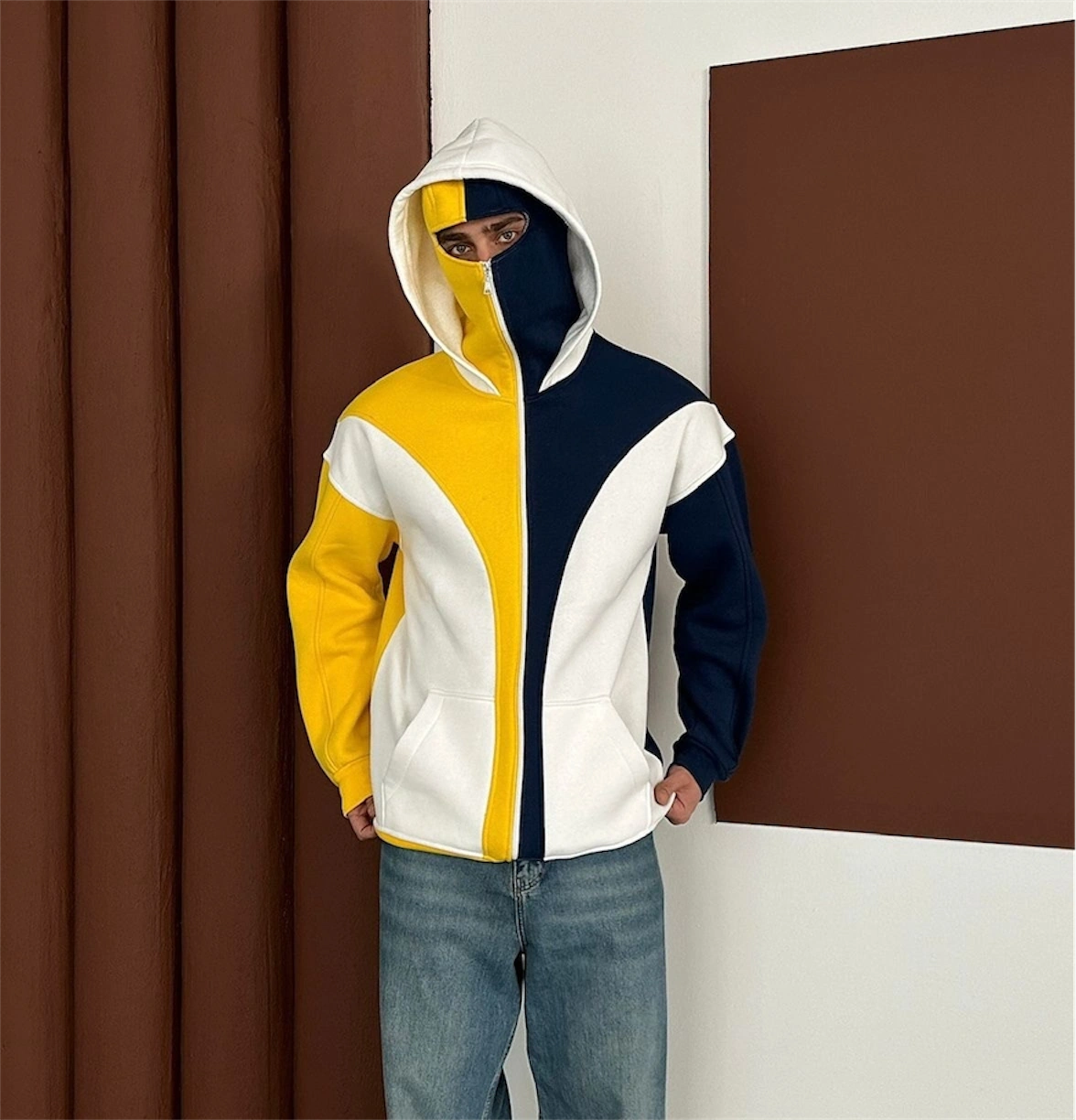 Maskeli Taraftar Şardonlu Hoodie-Sarı Lacivert