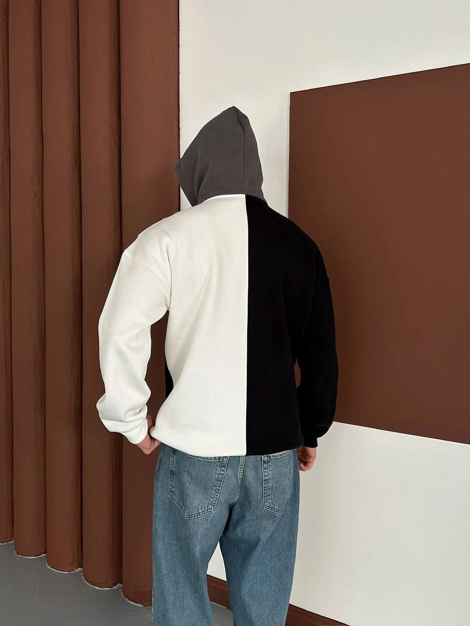 Maskeli Taraftar Şardonlu Hoodie-Siyah Beyaz