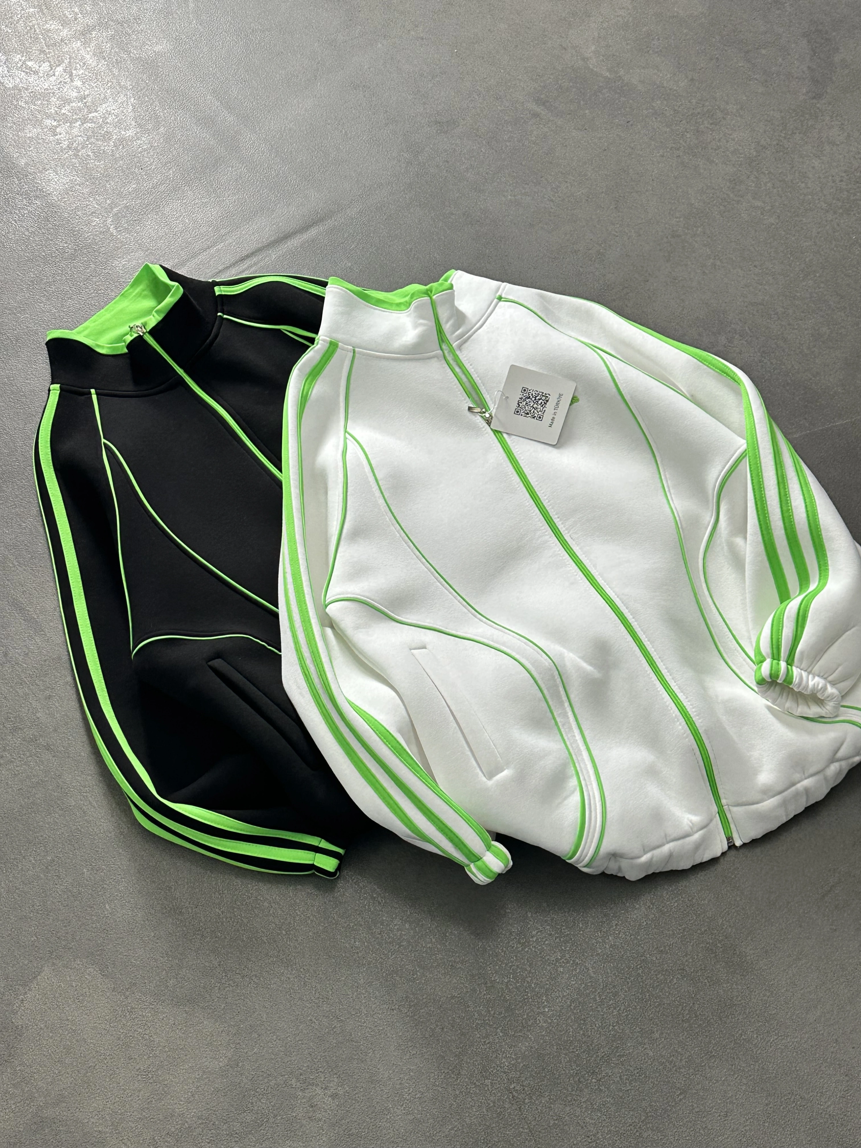 Neon Şeritli ADD Şardonlu Hırka-Beyaz